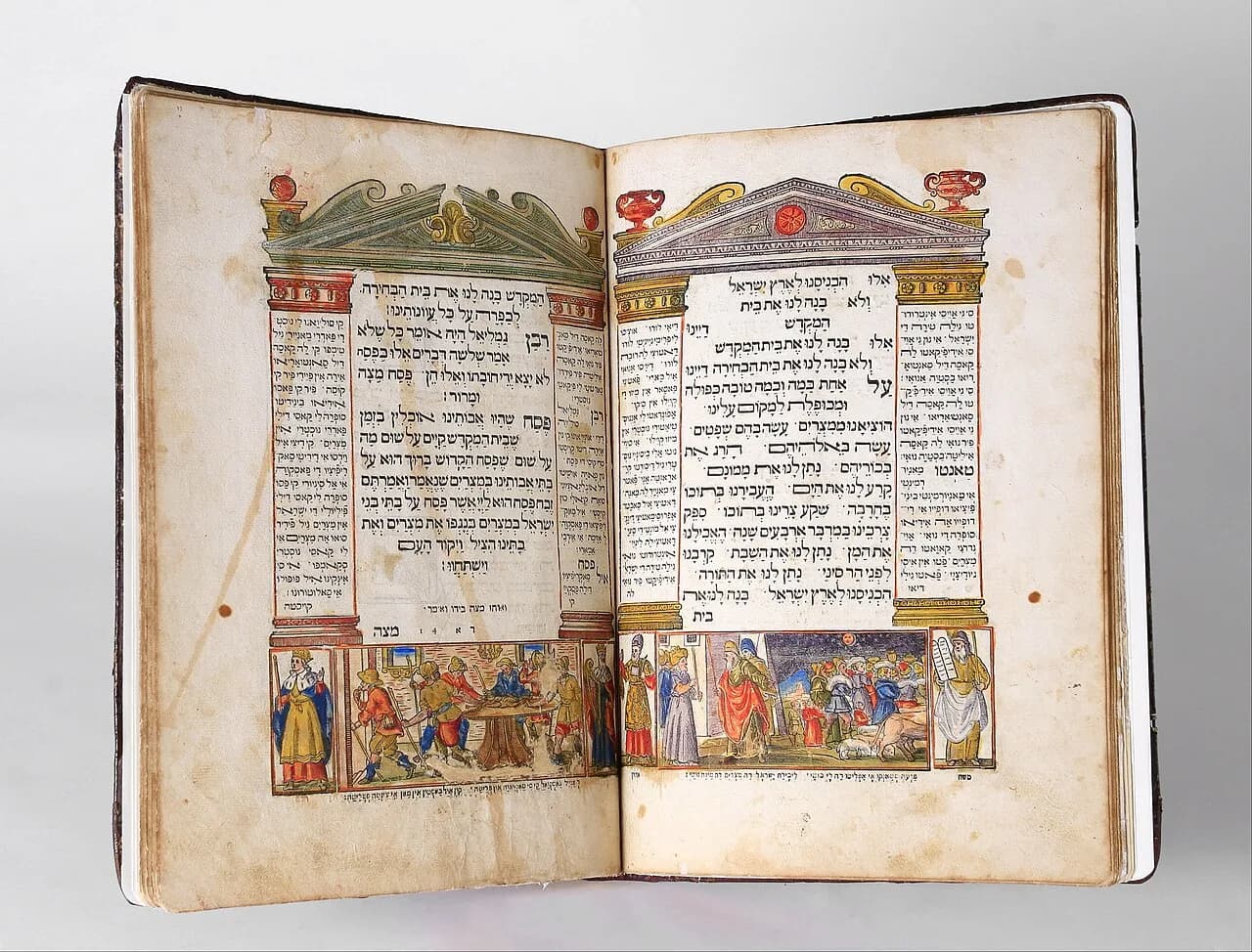 עמודים מאוירים מהגדת ונציה, שנדפסה ב־1609